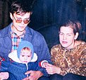 Игорь, Тоня и я в осеннем лесу у костра. 1994 г.